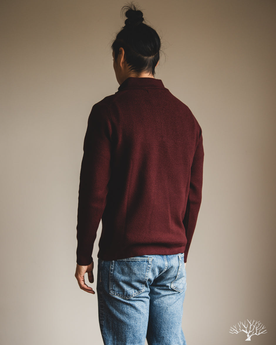 Merz b. Schwanen MWZP04 Merino Wool Ribbed Half-Zip Pullover - Burgundy