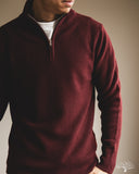 Merz b. Schwanen MWZP04 Merino Wool Ribbed Half-Zip Pullover - Burgundy