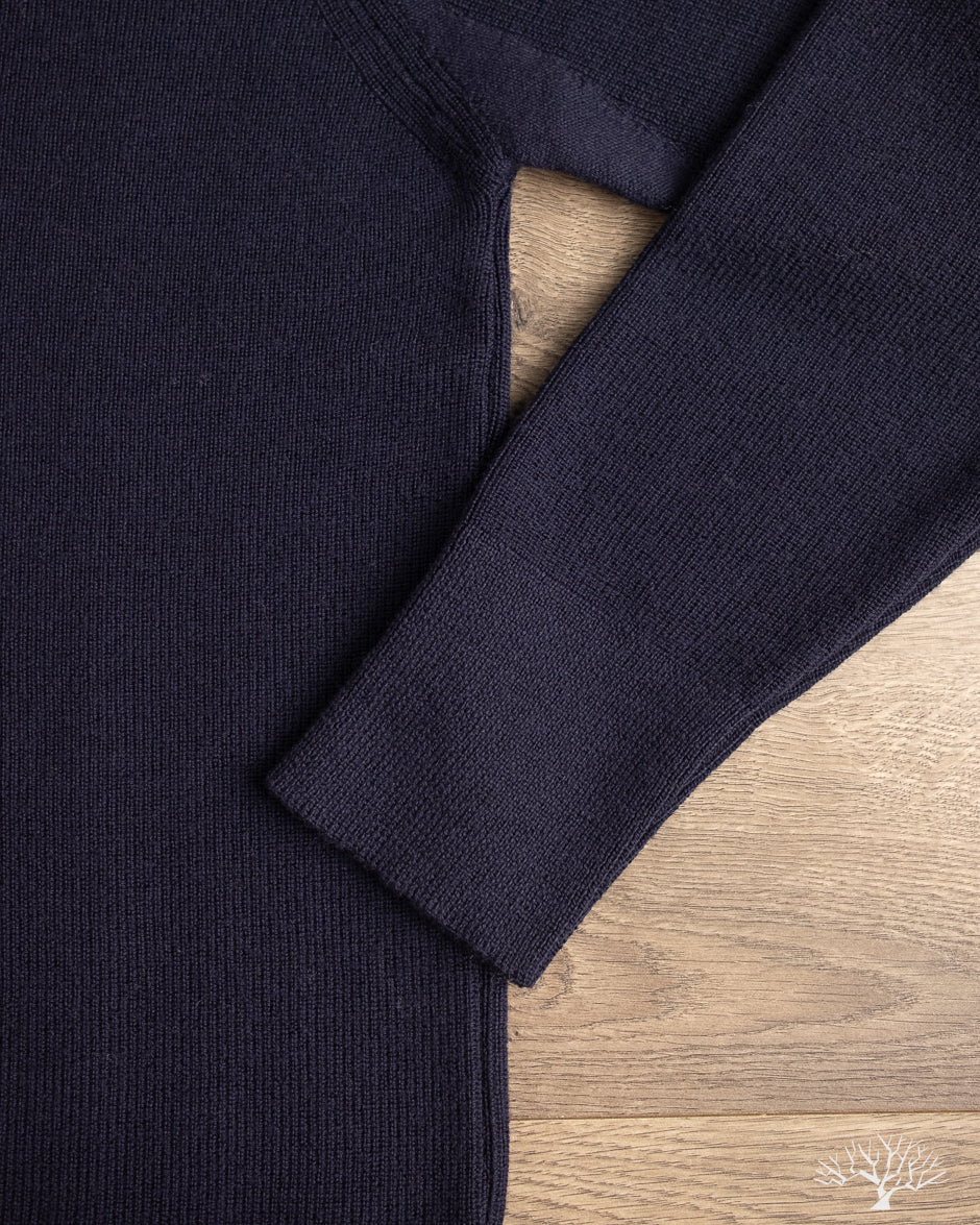 Merz b. Schwanen MWZP04 Merino Wool Ribbed Half-Zip Pullover - Dark Navy