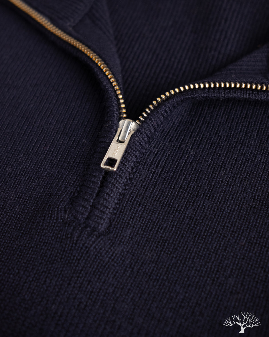 Merz b. Schwanen MWZP04 Merino Wool Ribbed Half-Zip Pullover - Dark Navy