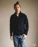 Merz b. Schwanen MWZP04 Merino Wool Ribbed Half-Zip Pullover - Dark Navy