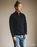 Merz b. Schwanen MWZP04 Merino Wool Ribbed Half-Zip Pullover - Dark Navy