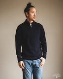 Merz b. Schwanen MWZP04 Merino Wool Ribbed Half-Zip Pullover - Dark Navy