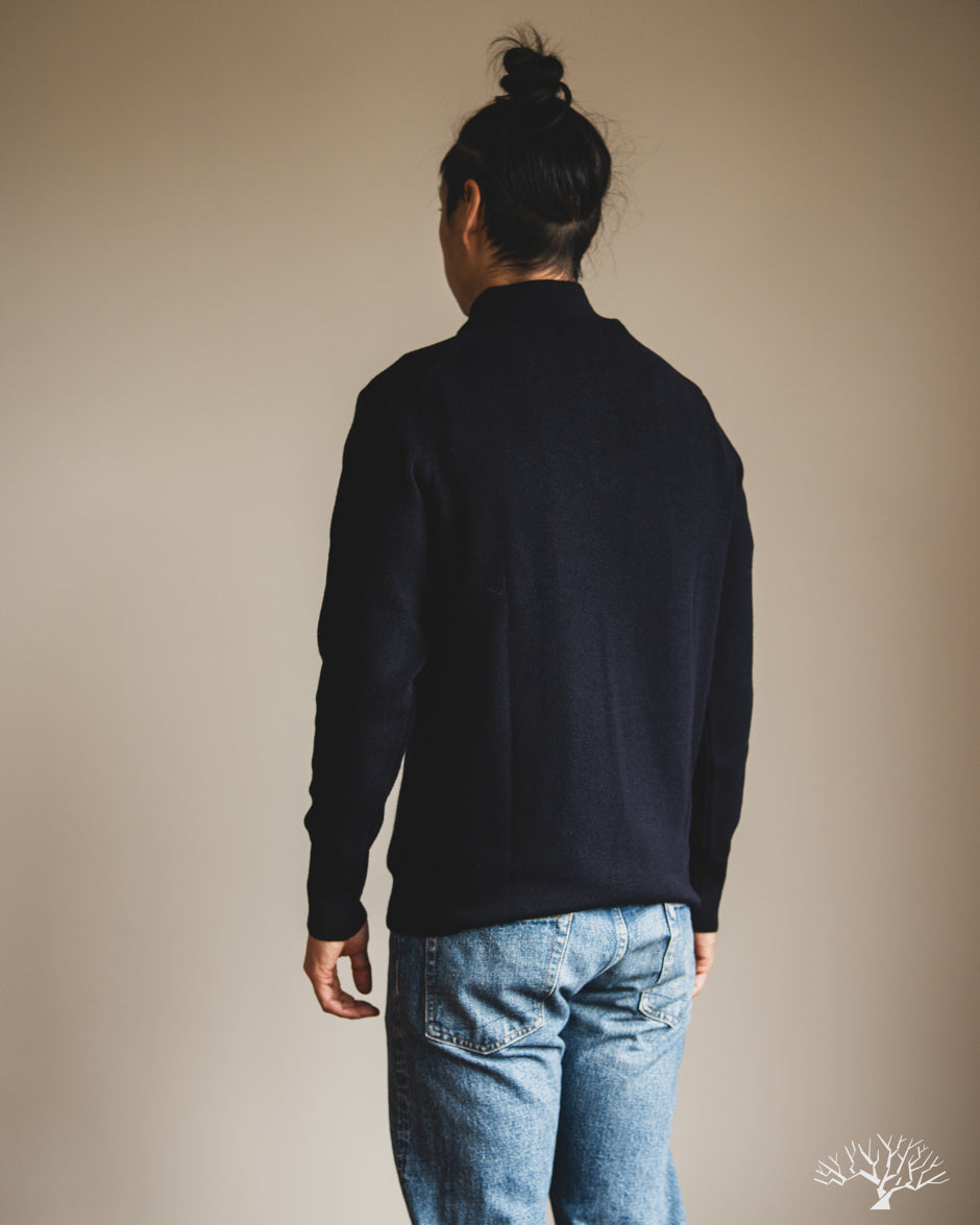 Merz b. Schwanen MWZP04 Merino Wool Ribbed Half-Zip Pullover - Dark Navy