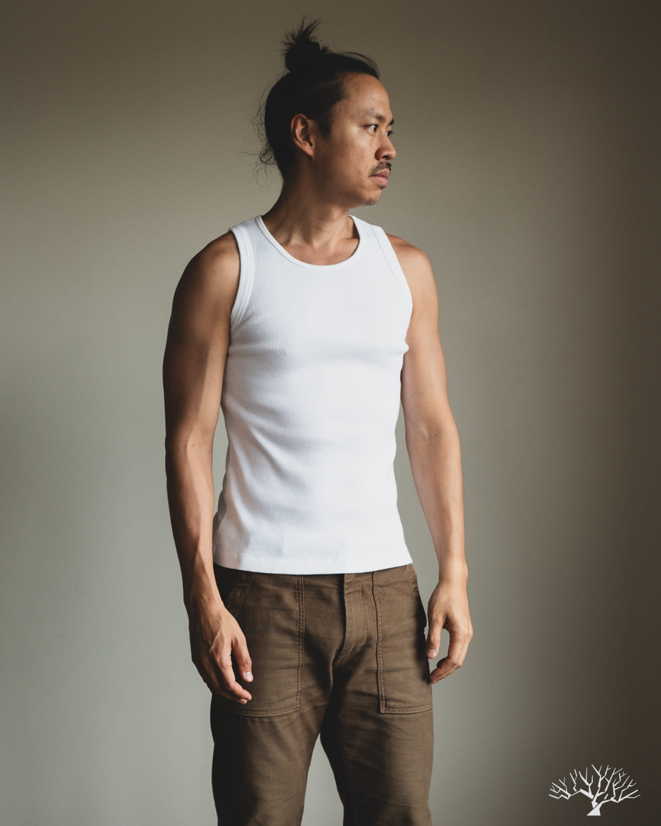 Merz b. Schwanen RIBTANK01 Ribbed Tank Top - White