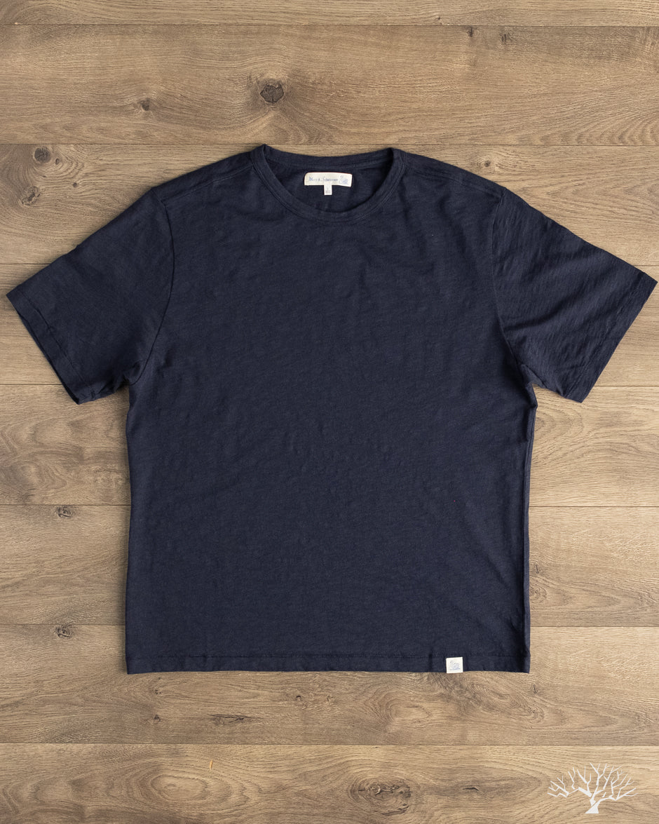 Merz b. Schwanen SCT04 Slub Pima Cotton Tee - Deep Blue