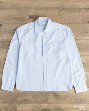 Merz b. Schwanen SHIRT11OX Modern-Cut Cotton Oxford Long-Sleeve Shirt - Light Blue / White