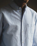 Merz b. Schwanen SHIRT19OX Button-Down Cotton Oxford Long-Sleeve Shirt - Stripes Light Blue