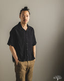 SHIRT03LI Linen Bowling Short-Sleeve Shirt - Deep Black
