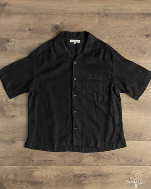SHIRT03LI Linen Bowling Short-Sleeve Shirt - Deep Black