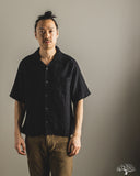 SHIRT03LI Linen Bowling Short-Sleeve Shirt - Deep Black