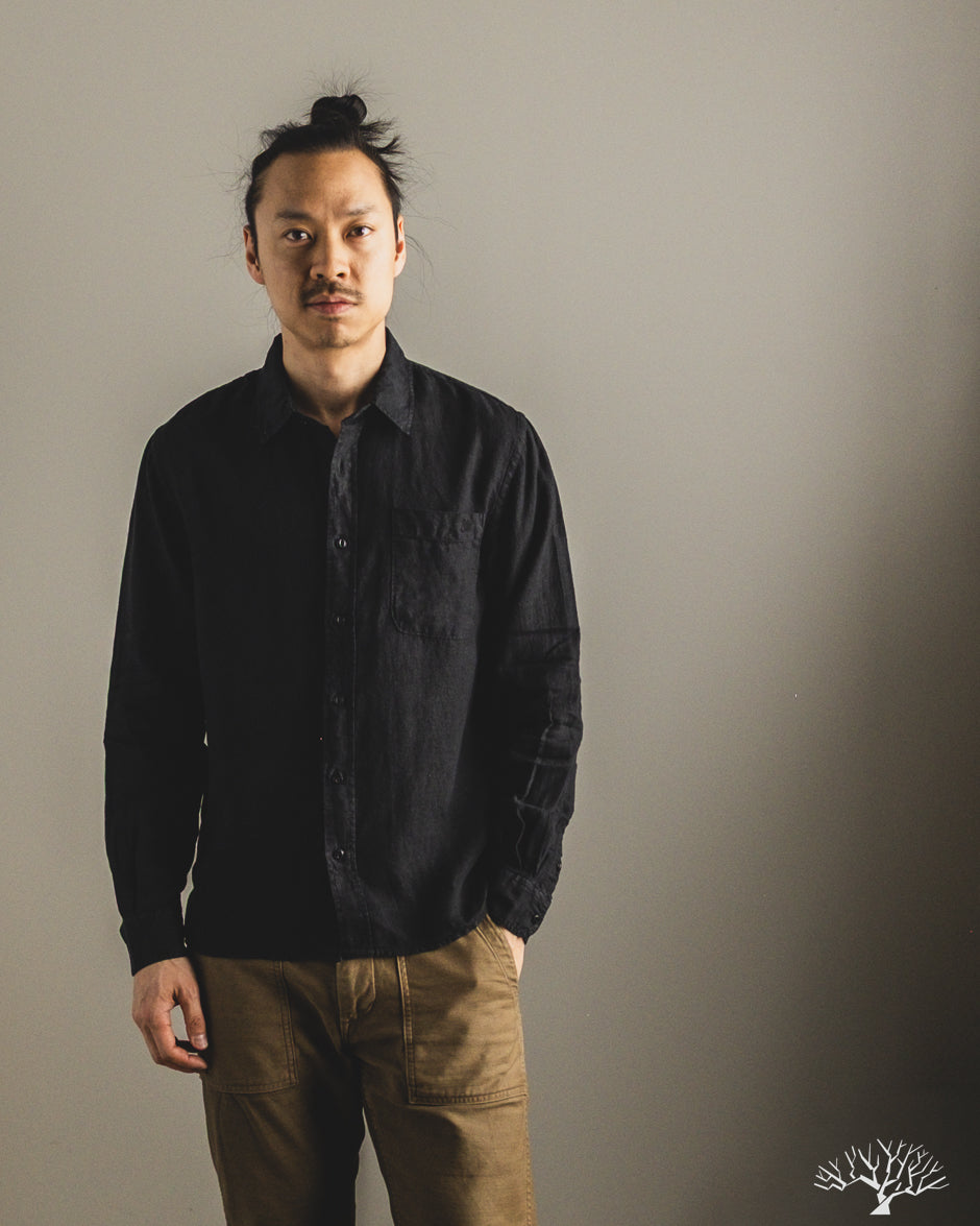 SHIRT20LI Relaxed Fit Organic Linen Long-Sleeve Shirt - Deep Black