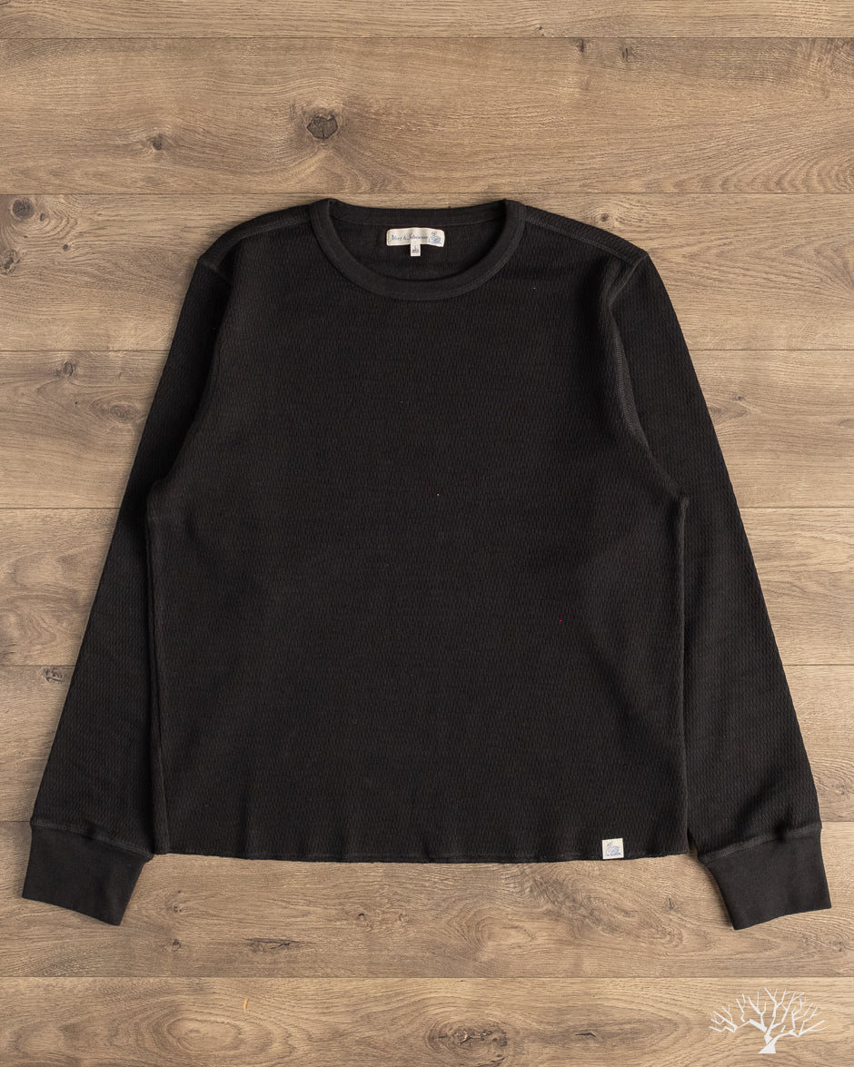 THERMAL01 Diamond-Patterned Cotton Thermal Long Sleeve - Deep Black