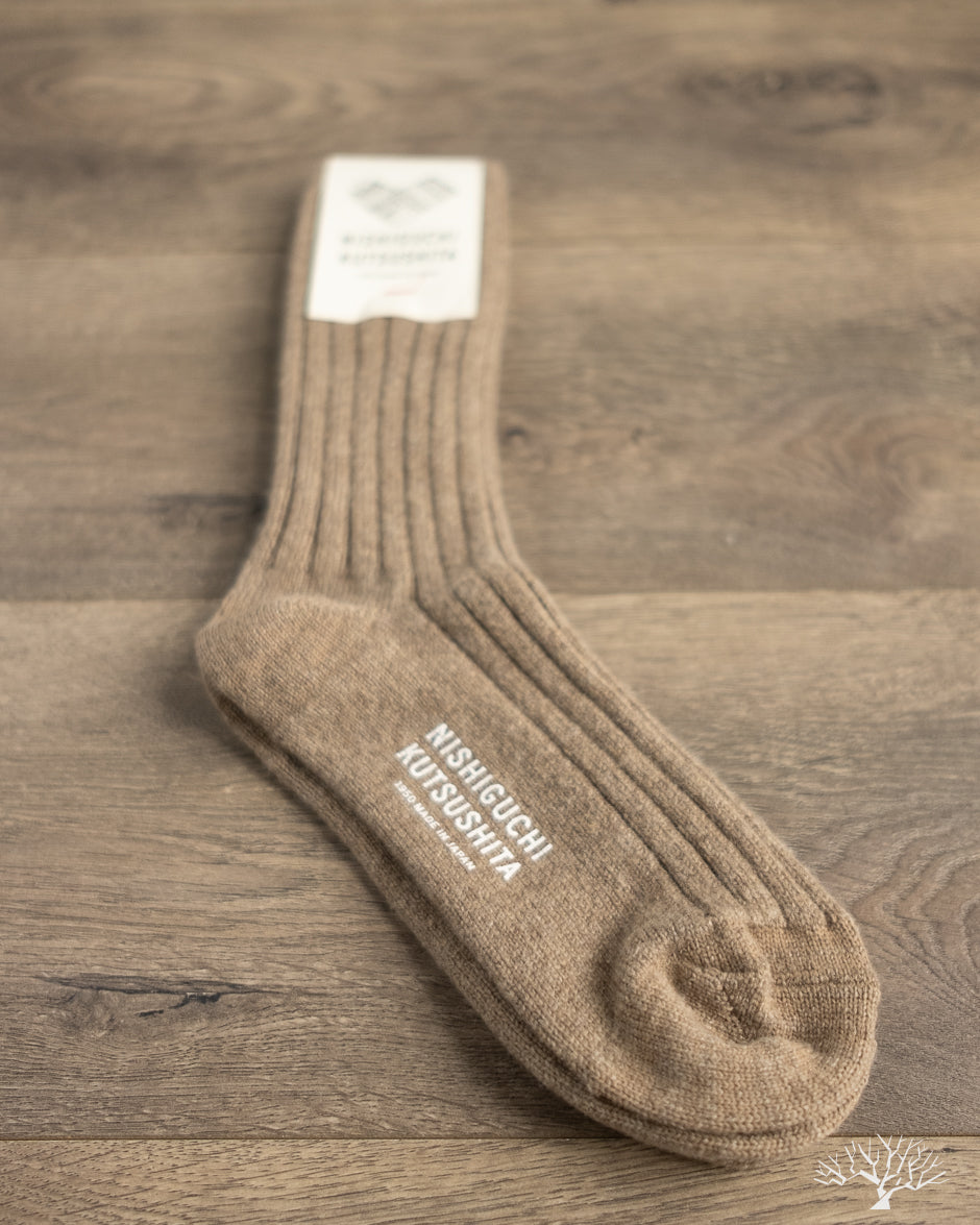 Nishiguchi Kutsushita Cashmere Ribbed Socks - Umber