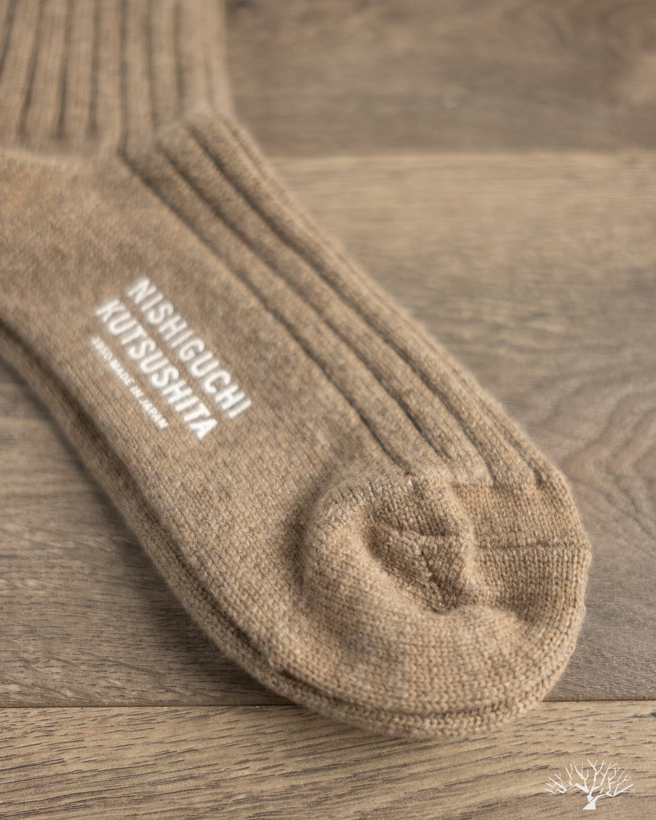 Nishiguchi Kutsushita Cashmere Ribbed Socks - Umber
