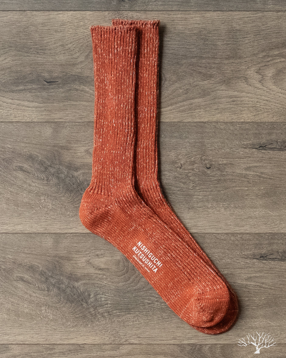 Nishiguchi Kutsushita Hemp Cotton Ribbed Sock - Boston Brick