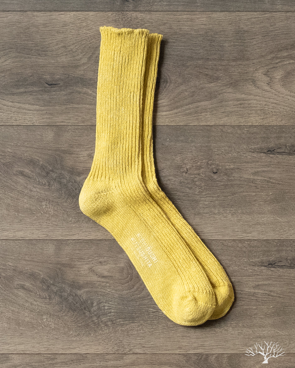 Nishiguchi Kutsushita Hemp Cotton Ribbed Sock - Vintage Yellow
