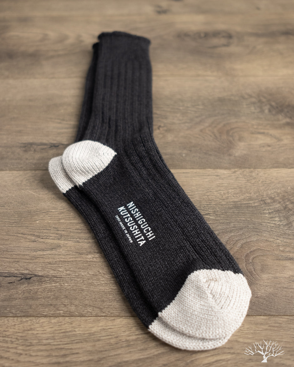 Nishiguchi Kutsushita Luxurious Cotton Ribbed Socks - Charcoal