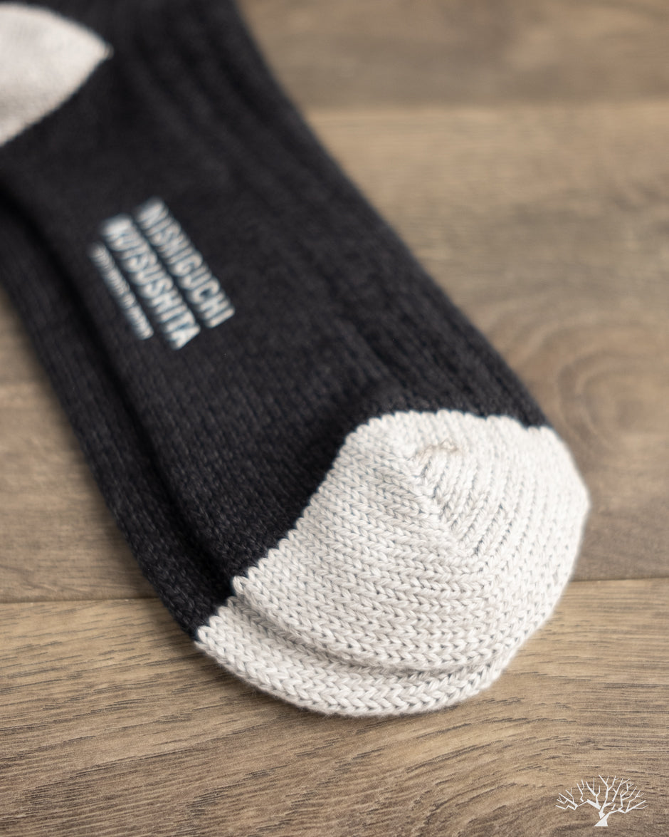 Nishiguchi Kutsushita Luxurious Cotton Ribbed Socks - Charcoal