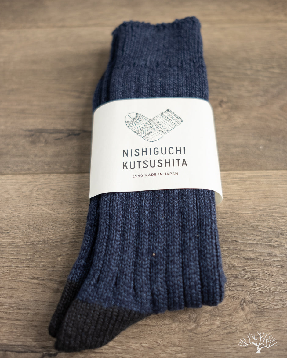 Nishiguchi Kutsushita Luxurious Cotton Ribbed Socks - Denim