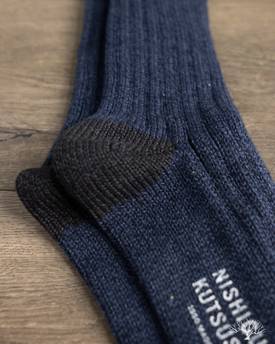 Nishiguchi Kutsushita Luxurious Cotton Ribbed Socks - Denim