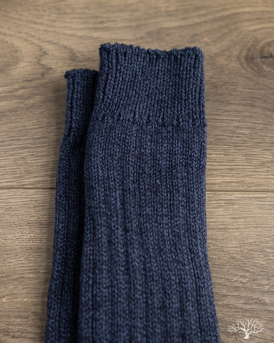 Nishiguchi Kutsushita Luxurious Cotton Ribbed Socks - Denim