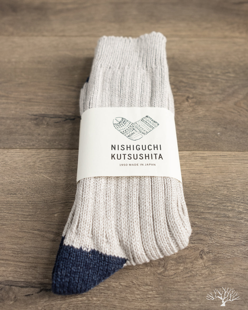 Nishiguchi Kutsushita Luxurious Cotton Ribbed Socks - Light Gray