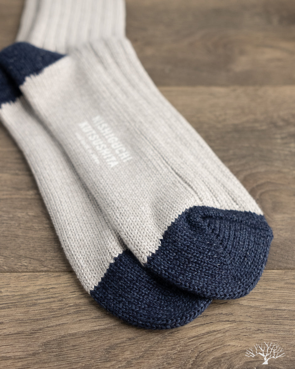 Nishiguchi Kutsushita Luxurious Cotton Ribbed Socks - Light Gray