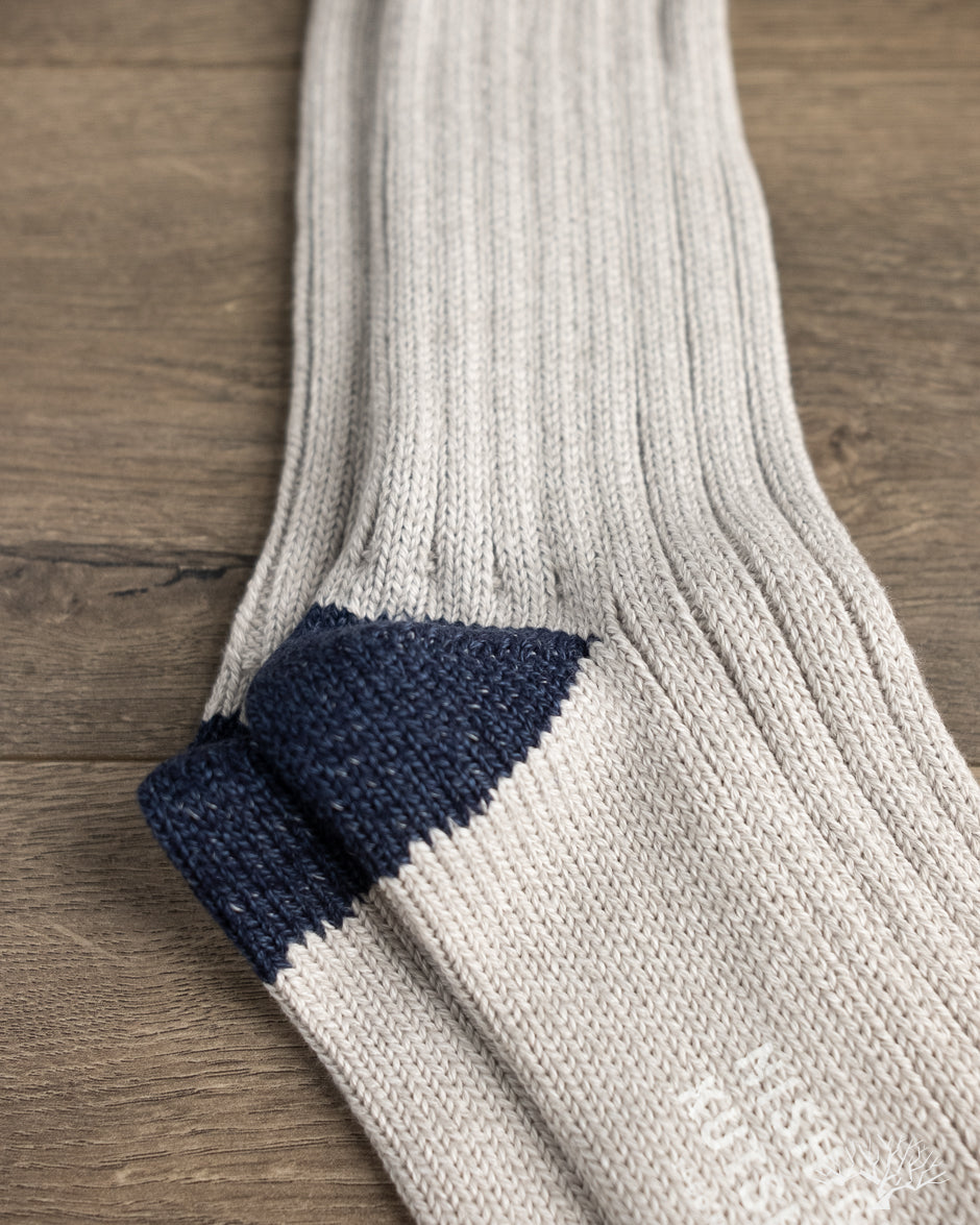 Nishiguchi Kutsushita Luxurious Cotton Ribbed Socks - Light Gray