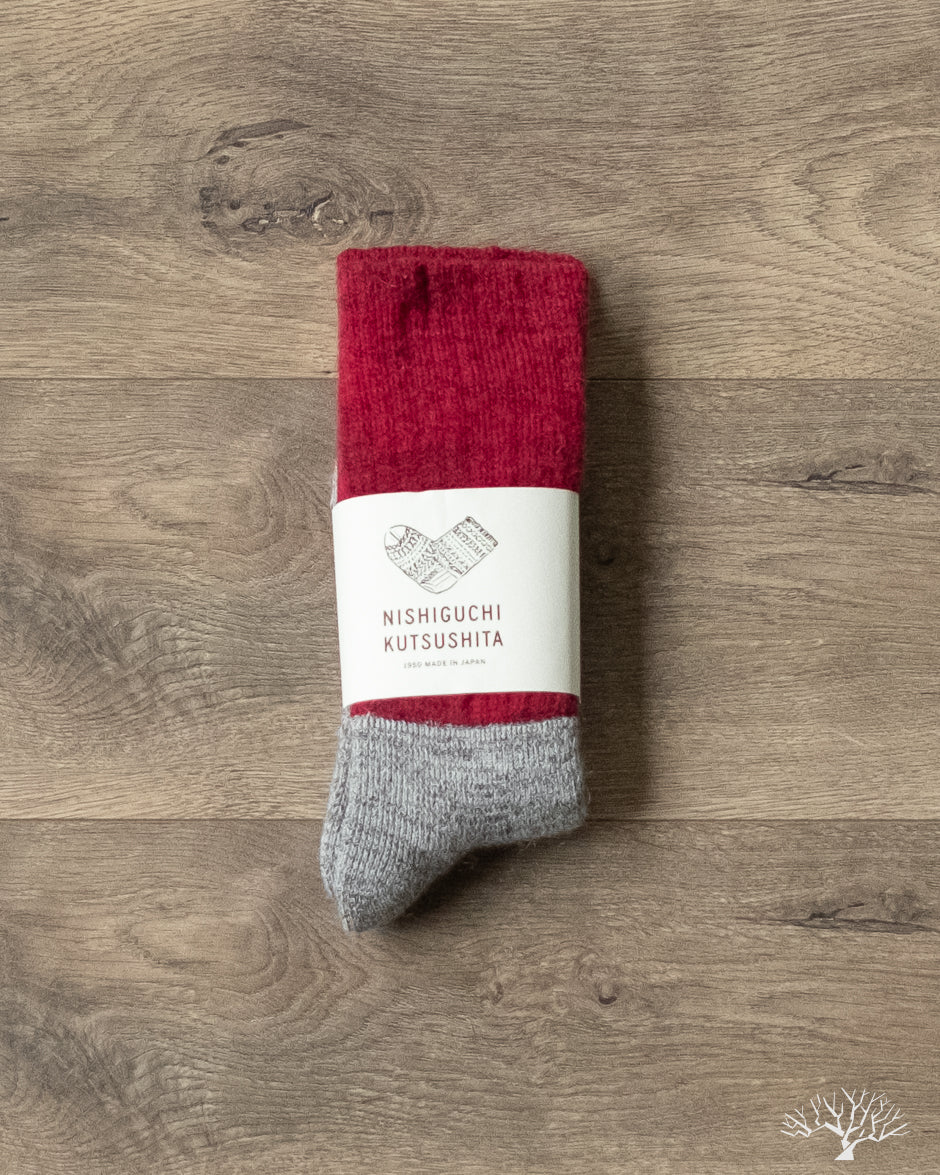Nishiguchi Kutsushita Mohair Wool Pile Socks - Bordeaux