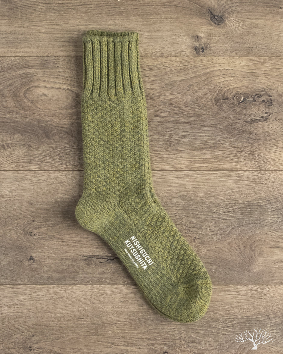 Nishiguchi Kutsushita Wool Cotton Boot Socks - Moss Green