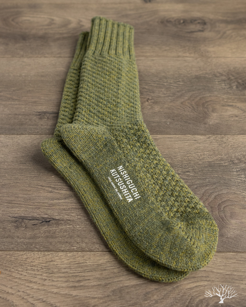 Nishiguchi Kutsushita Wool Cotton Boot Socks - Moss Green