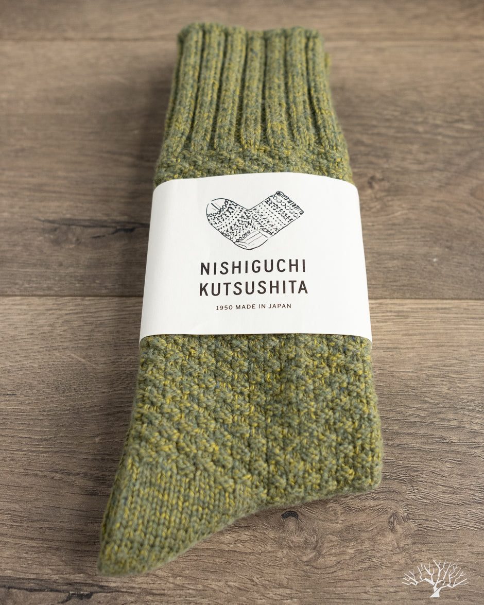 Nishiguchi Kutsushita Wool Cotton Boot Socks - Moss Green