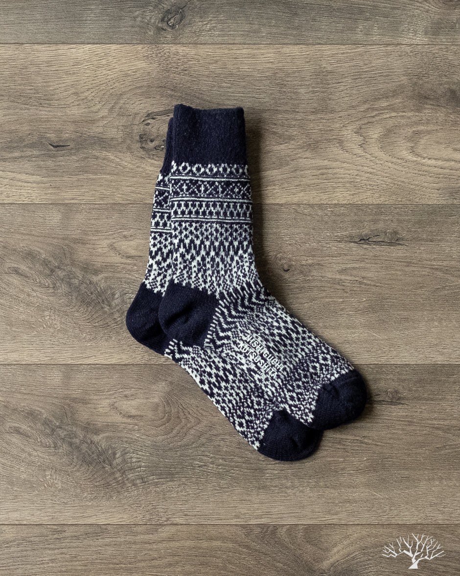 Nishiguchi Kutsushita Wool Jacquard Socks - Berlin Blue
