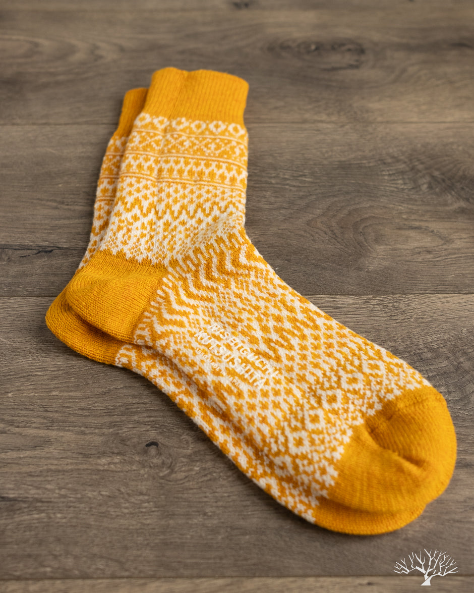 Nishiguchi Kutsushita Wool Jacquard Socks - Lantern Orange