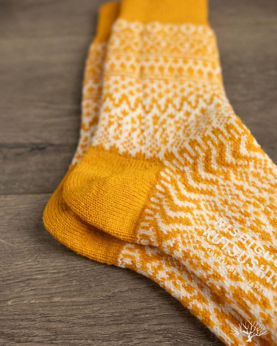 Nishiguchi Kutsushita Wool Jacquard Socks - Lantern Orange