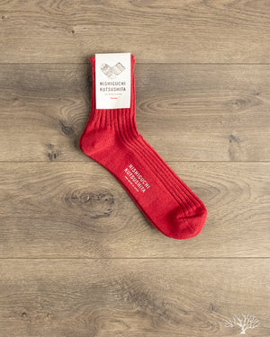Nishiguchi Kutsushita Linen Ribbed Sock - Antique Red