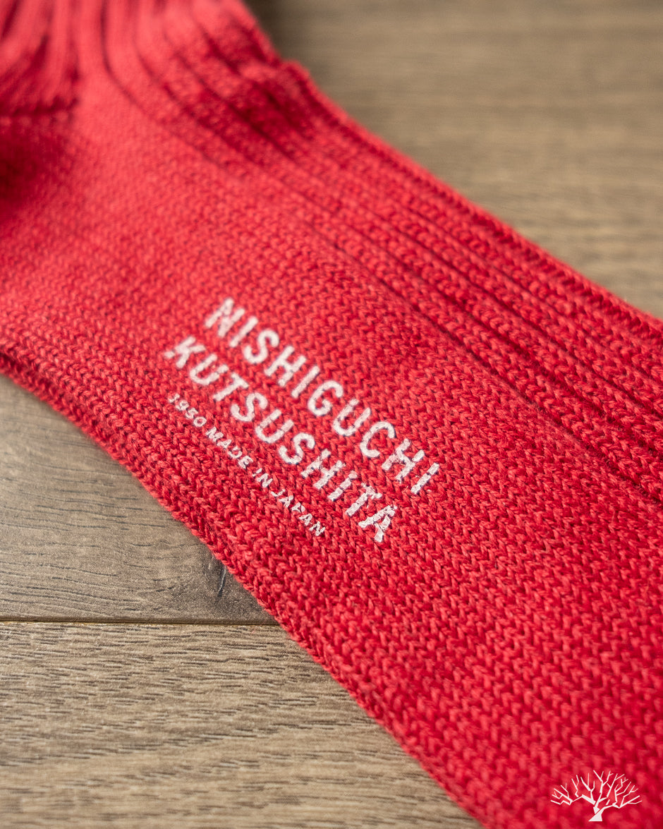 Nishiguchi Kitsushita - Linen Ribbed Sock - Antique Red – Withered Fig