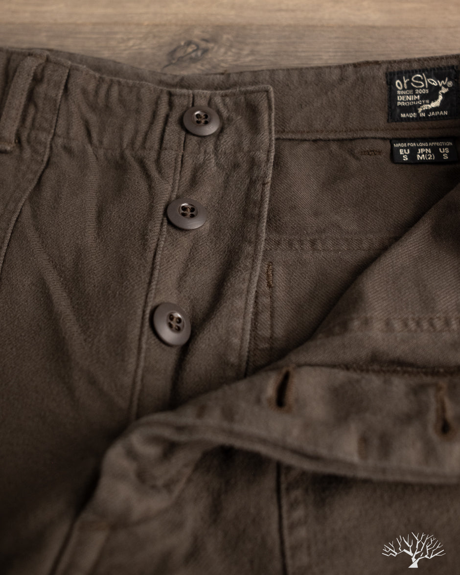 orSlow Brushed Flannel Fatigue Pants - Coffee Brown