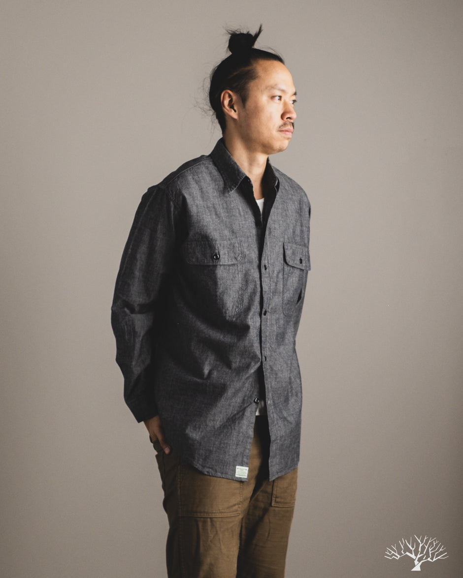 orSlow Chambray Work Shirt w/ Flap Pocket - Black