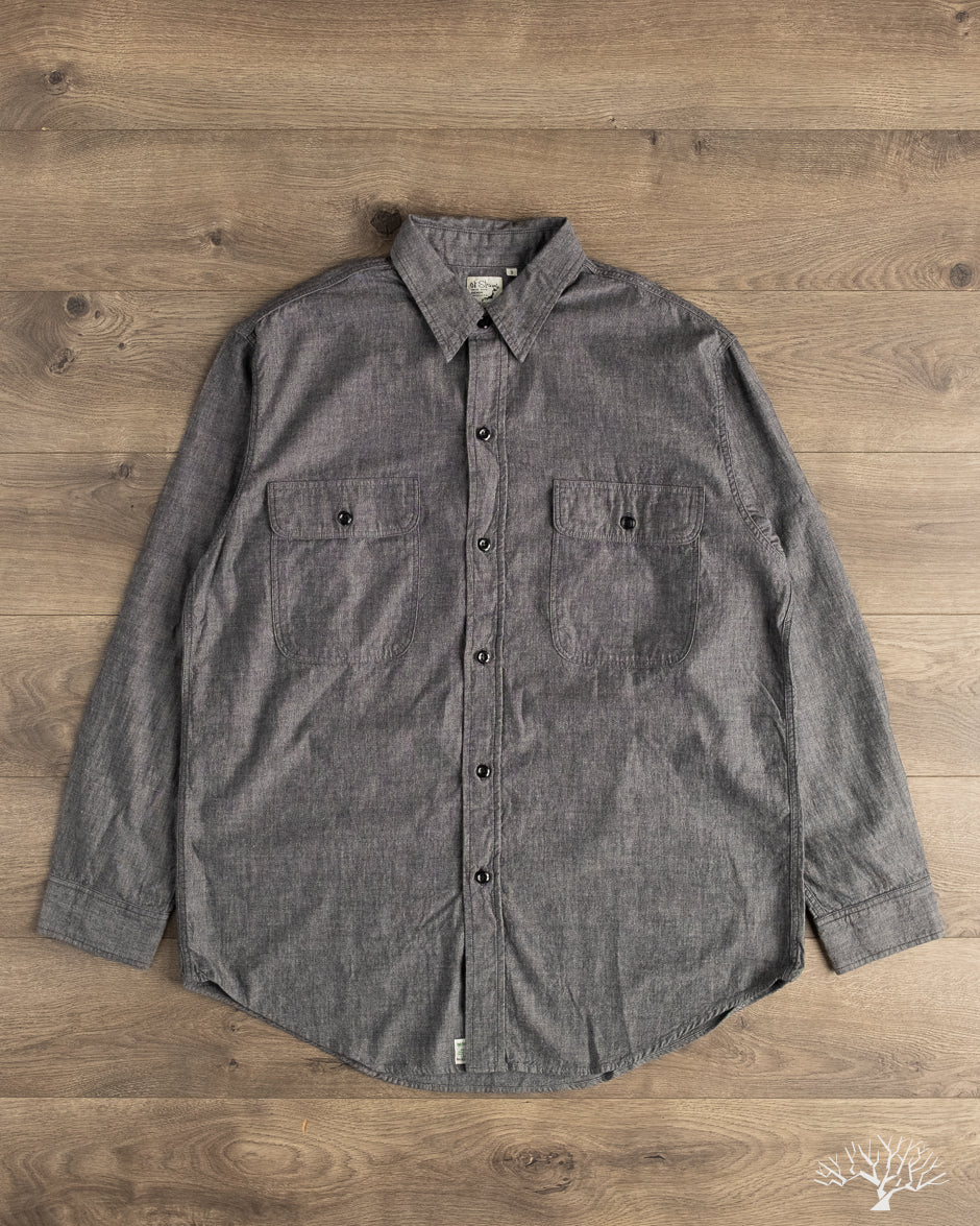 orSlow Chambray Work Shirt w/ Flap Pocket - Black