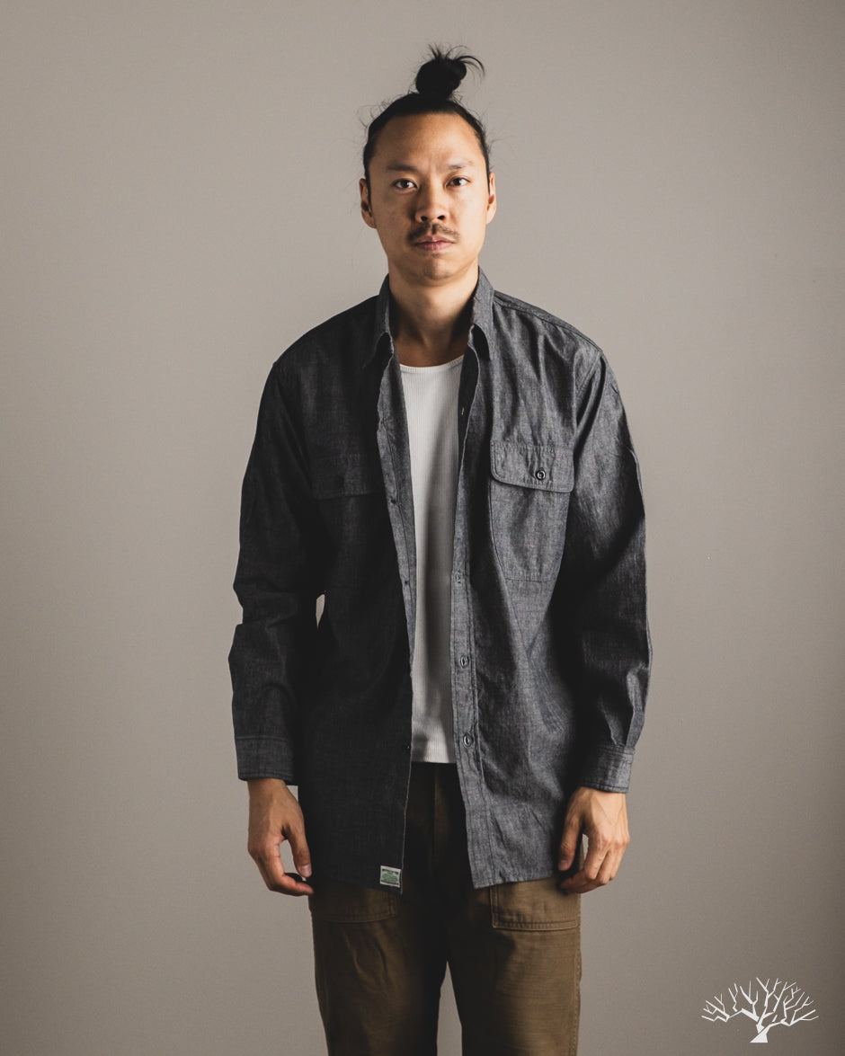 orSlow Chambray Work Shirt w/ Flap Pocket - Black