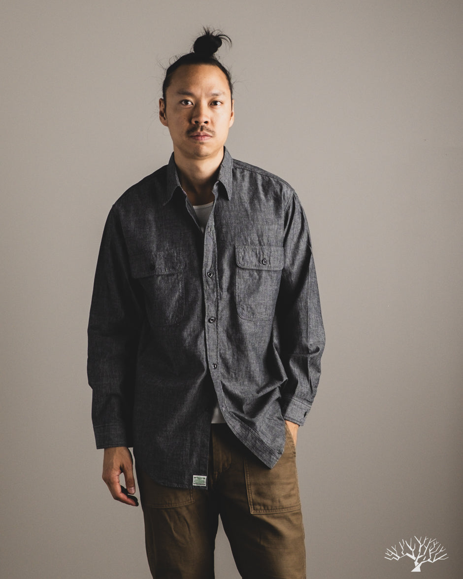 orSlow Chambray Work Shirt w/ Flap Pocket - Black