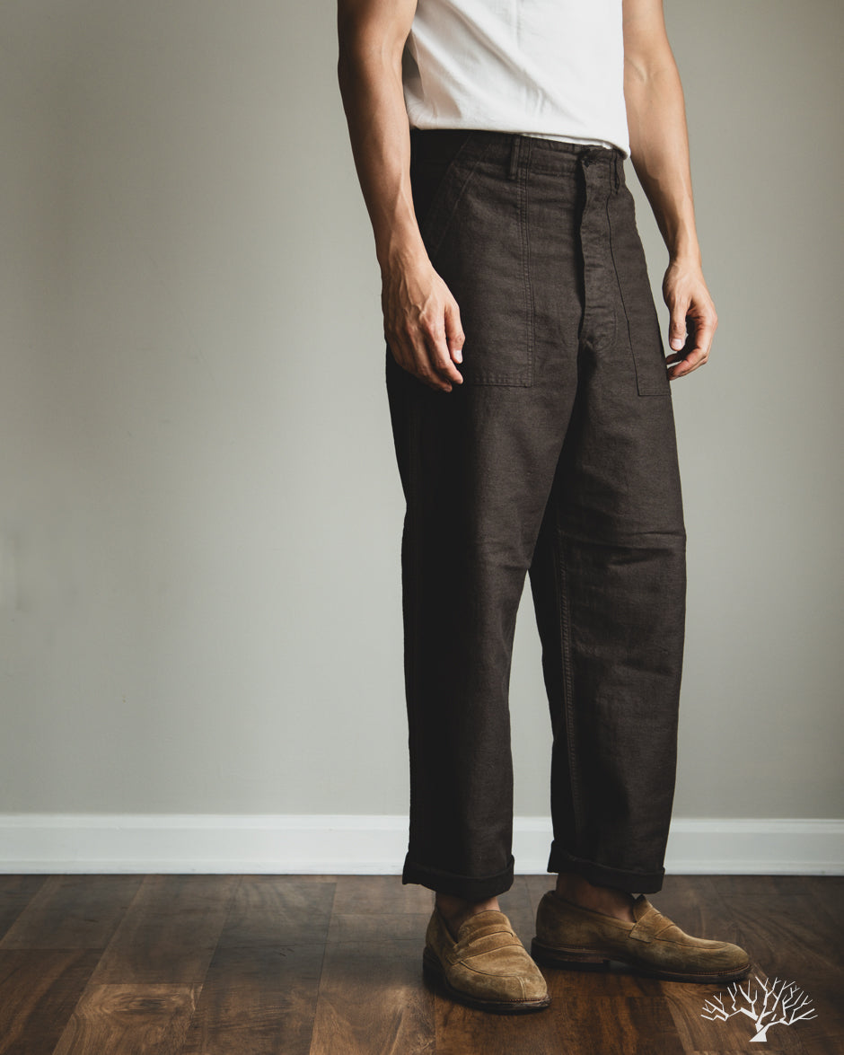 orSlow Cotton Linen Moleskin Fatigue Pants - Charcoal Gray