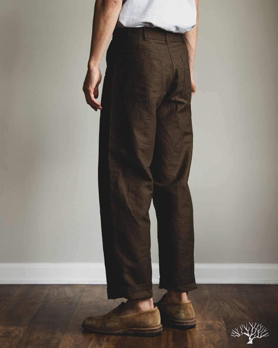 orSlow Cotton Linen Moleskin Fatigue Pants - Coffee Brown