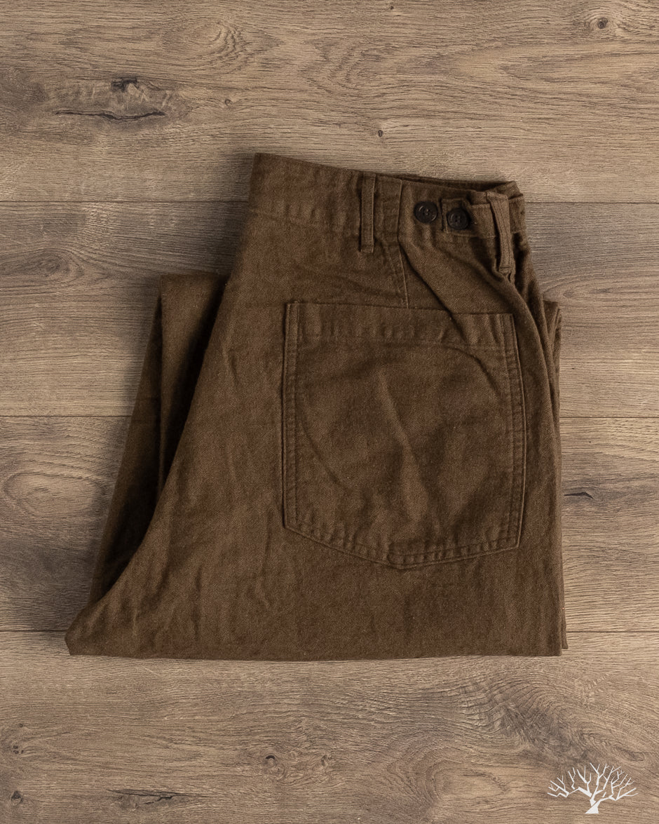 orSlow Cotton Linen Moleskin Fatigue Pants - Coffee Brown