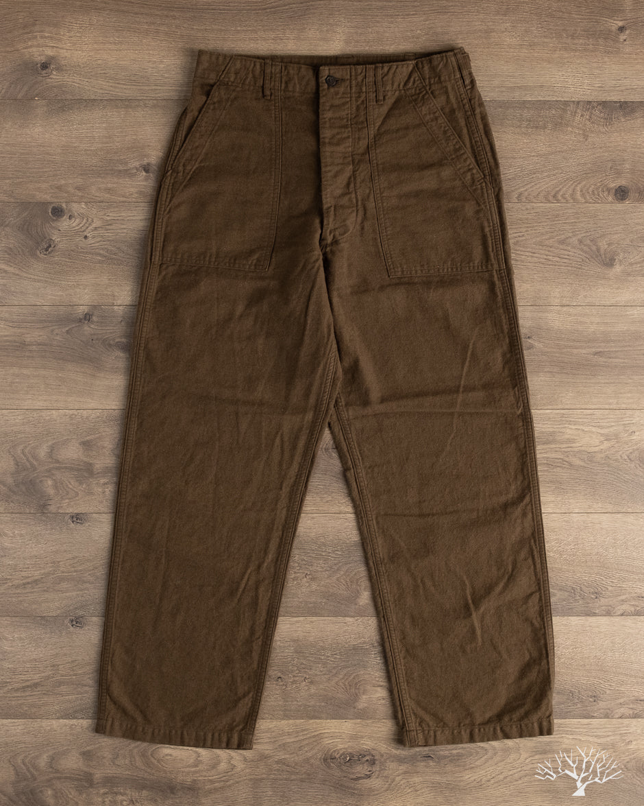 orSlow Cotton Linen Moleskin Fatigue Pants - Coffee Brown
