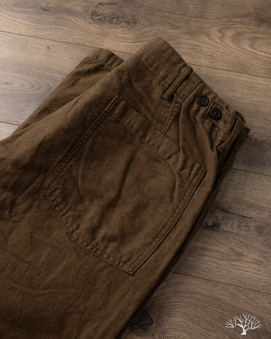 orSlow Cotton Linen Moleskin Fatigue Pants - Coffee Brown