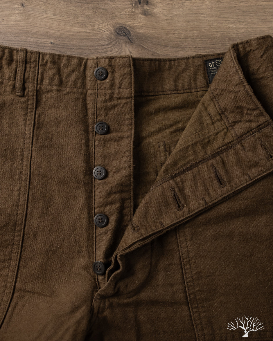 orSlow Cotton Linen Moleskin Fatigue Pants - Coffee Brown