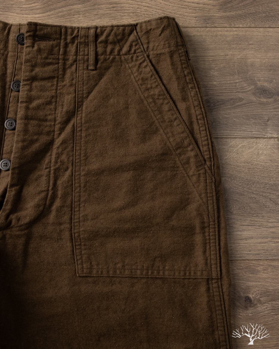 orSlow Cotton Linen Moleskin Fatigue Pants - Coffee Brown
